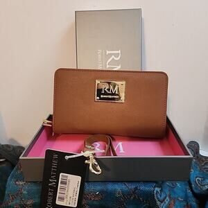 Robert Matthew Brown Jewel Leather Wallet With Wrist Strap Nwt In Original Box